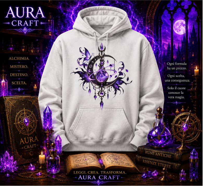 FELPA CON CAPPUCCIO ADULTI E BAMBINI UNISEX AURA CRAFT LA FIALA DELL'AZOTH